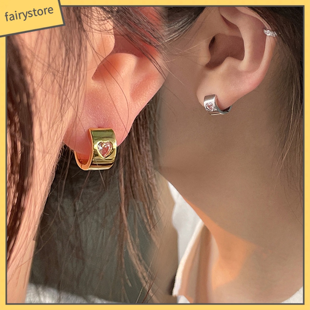 1 Đôi Bông Tai Hình Trái Tim Đính Đá Thời Trang Dành Cho Nữ