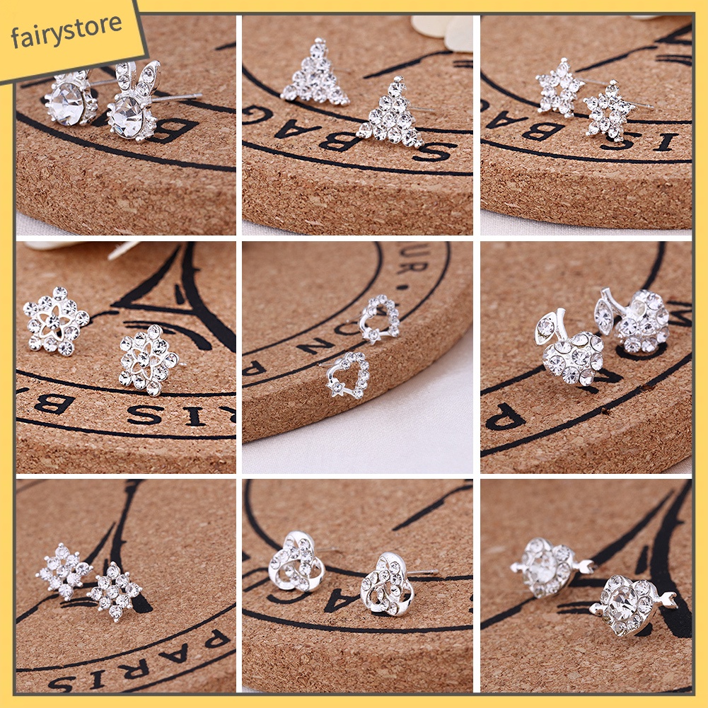 Bông Tai Hình Ngôi Sao / Trái Tim Đính Đá Thời Trang Cho Nữ