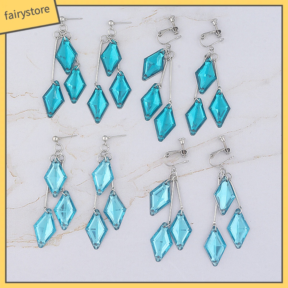 Bông Tai Dạng Kẹp Hình Học Bằng Acrylic Màu Xanh Dương Thời Trang Cho Nữ