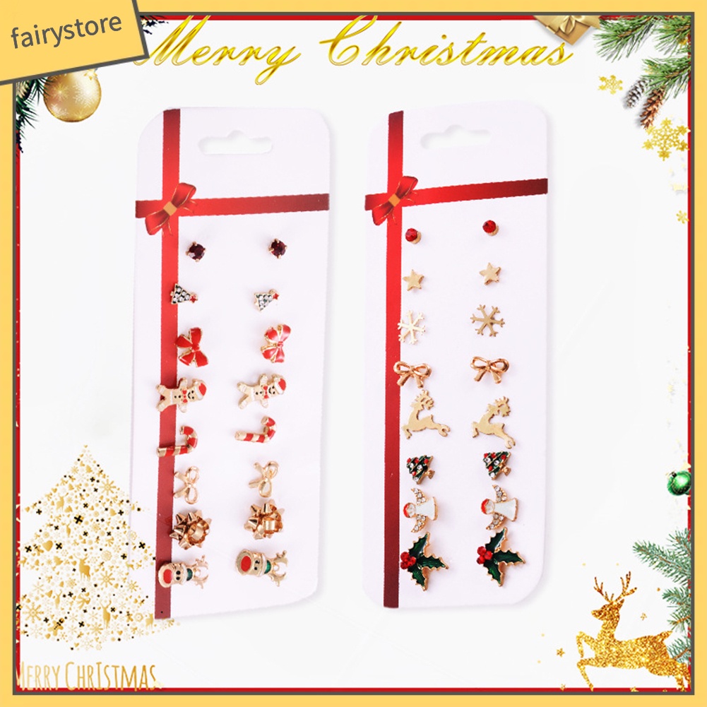 [FRO] Set 8 Đôi Bông Tai Hình Cây Thông Giáng Sinh / Hoa Tuyết / Bánh G