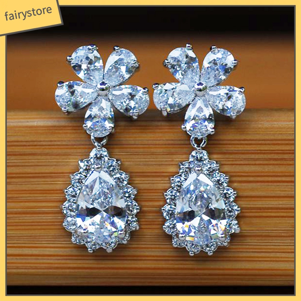 Bông Tai Dáng Dài Đính Đá Hình Hoa Lê Thời Trang Cho Nữ