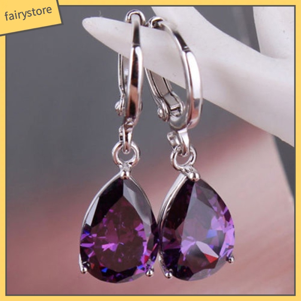 Bông Tai Dáng Dài Hình Giọt Nước Đính Đá Zircon Thời Trang Cho Nữ