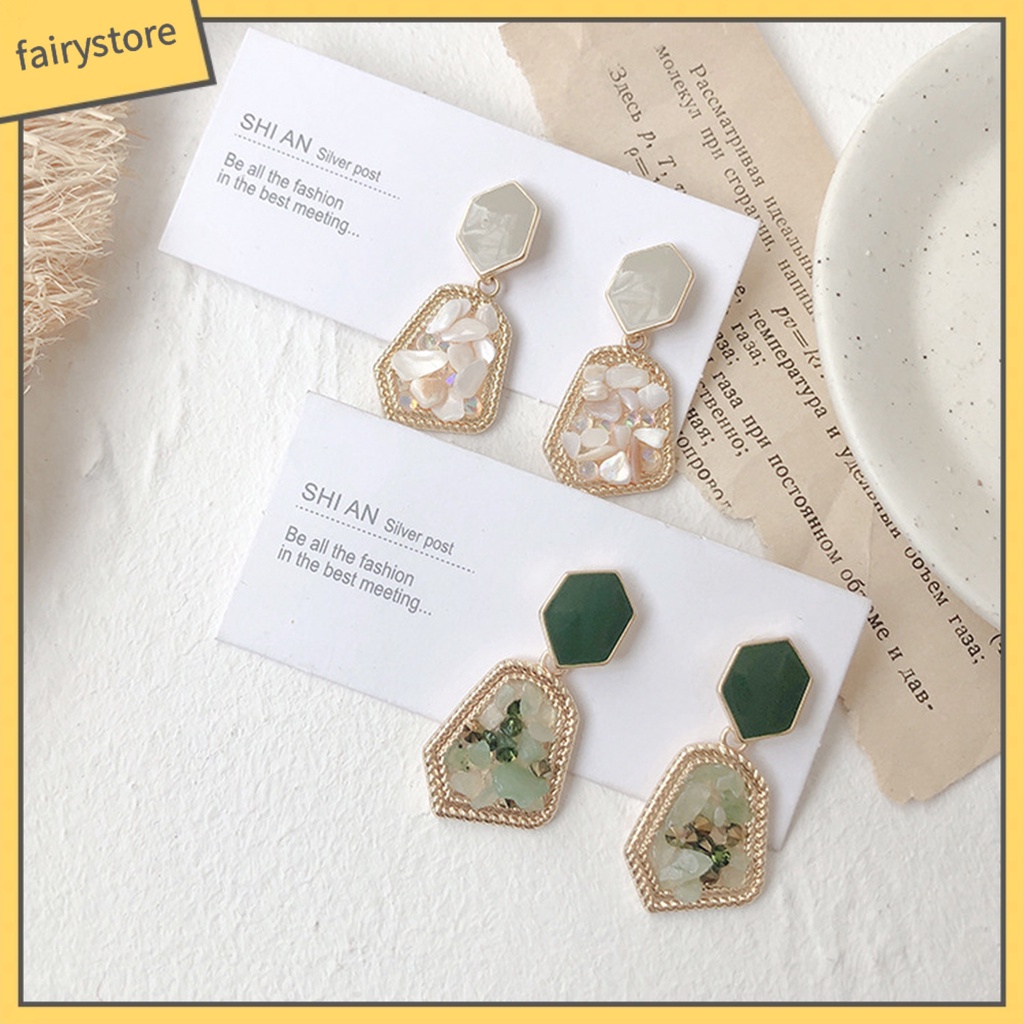 Khuyên Tai Dáng Dài Đính Đá Tự Nhiên Phong Cách Retro Thanh Lịch