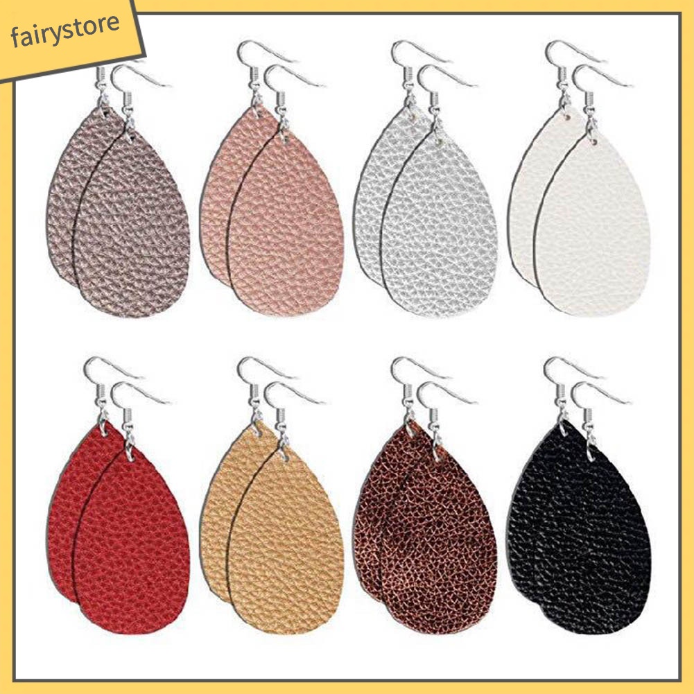 [FRO] Bông Tai Móc Câu Bằng Da Giả Kết Cấu Quả Vải Hình Giọt Nước Cho Nữ