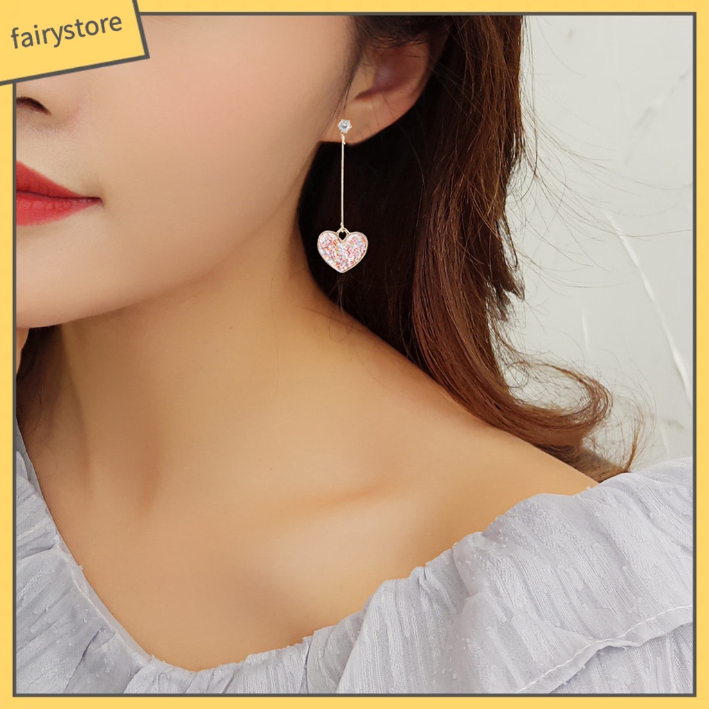 1 Đôi Bông Tai Dài Hình Trái Tim Đính Đá Zircon Bằng Hợp Kim Dành Cho Ngày Valentine