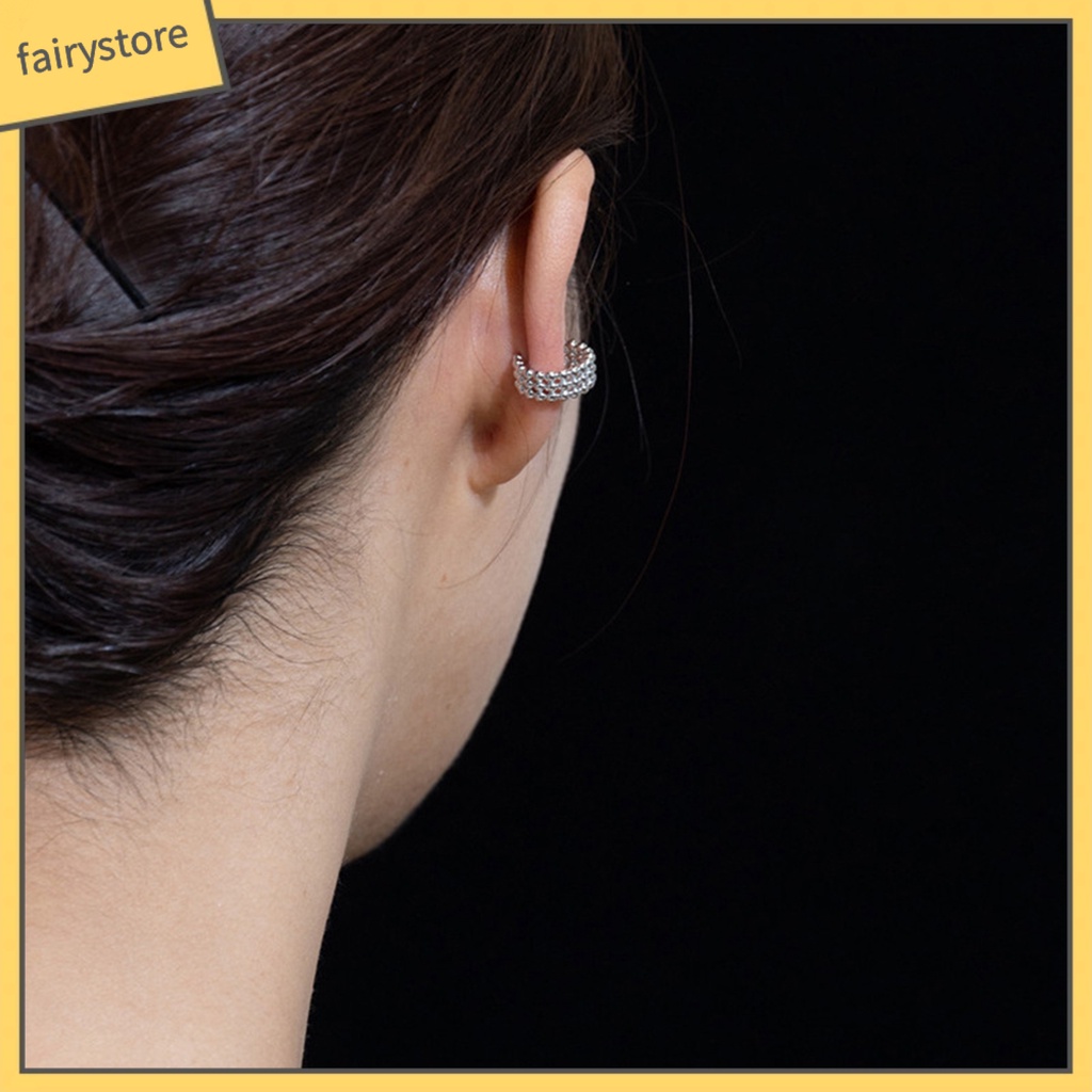 1 Khuyên Tai Dạng Kẹp Ba Lớp Mạ Điện Đính Hạt Tròn Phong Cách Pháp Thích Hợp Dự Tiệc
