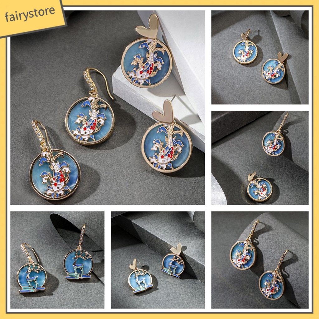 1 Đôi Bông Tai Móc Hình Cá Bằng Kim Loại Phong Cách Trung Hoa Dành Cho Nữ