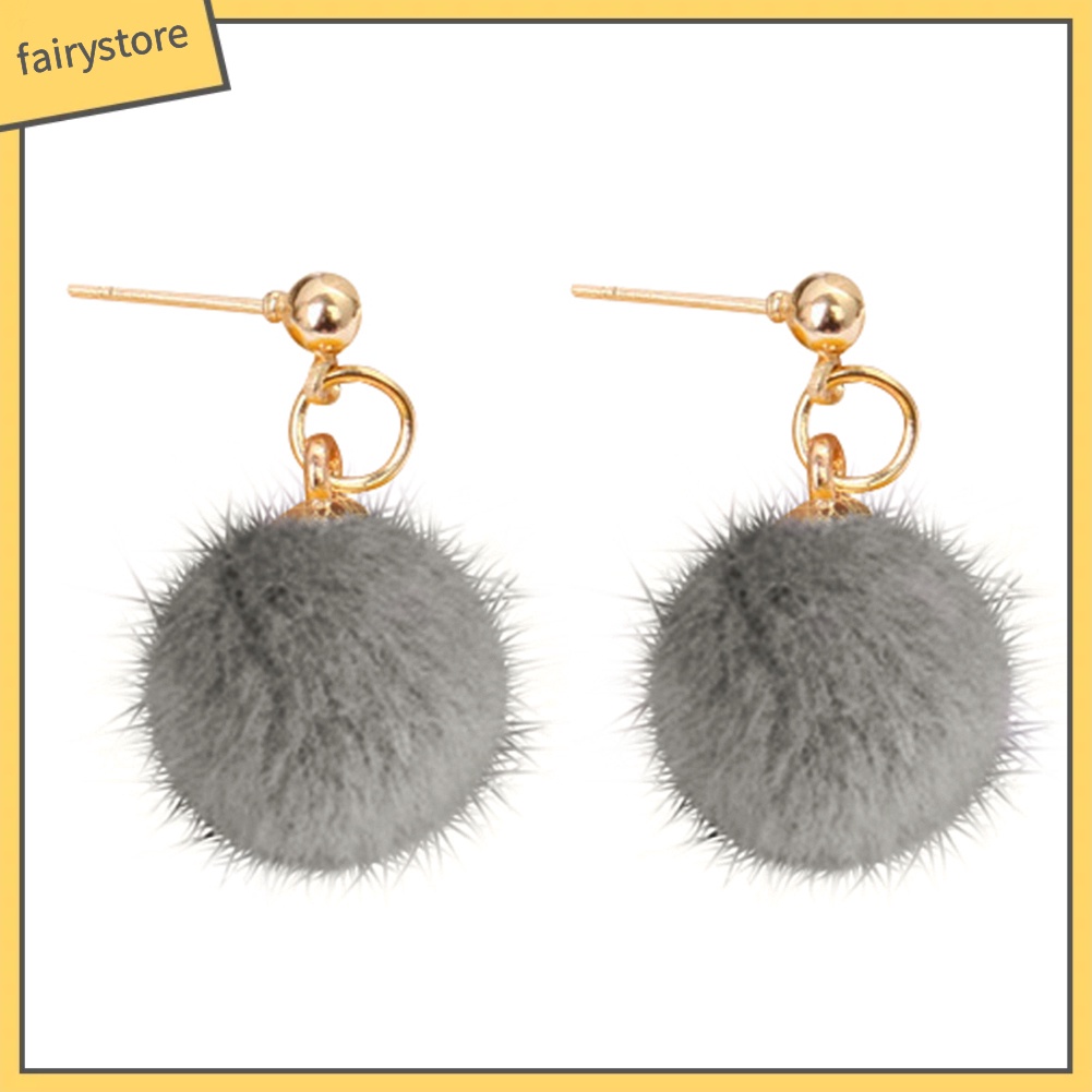 Bông Tai Hình Giọt Nước Gắn Bóng Lông Thời Trang Mùa Đông Cho Nữ