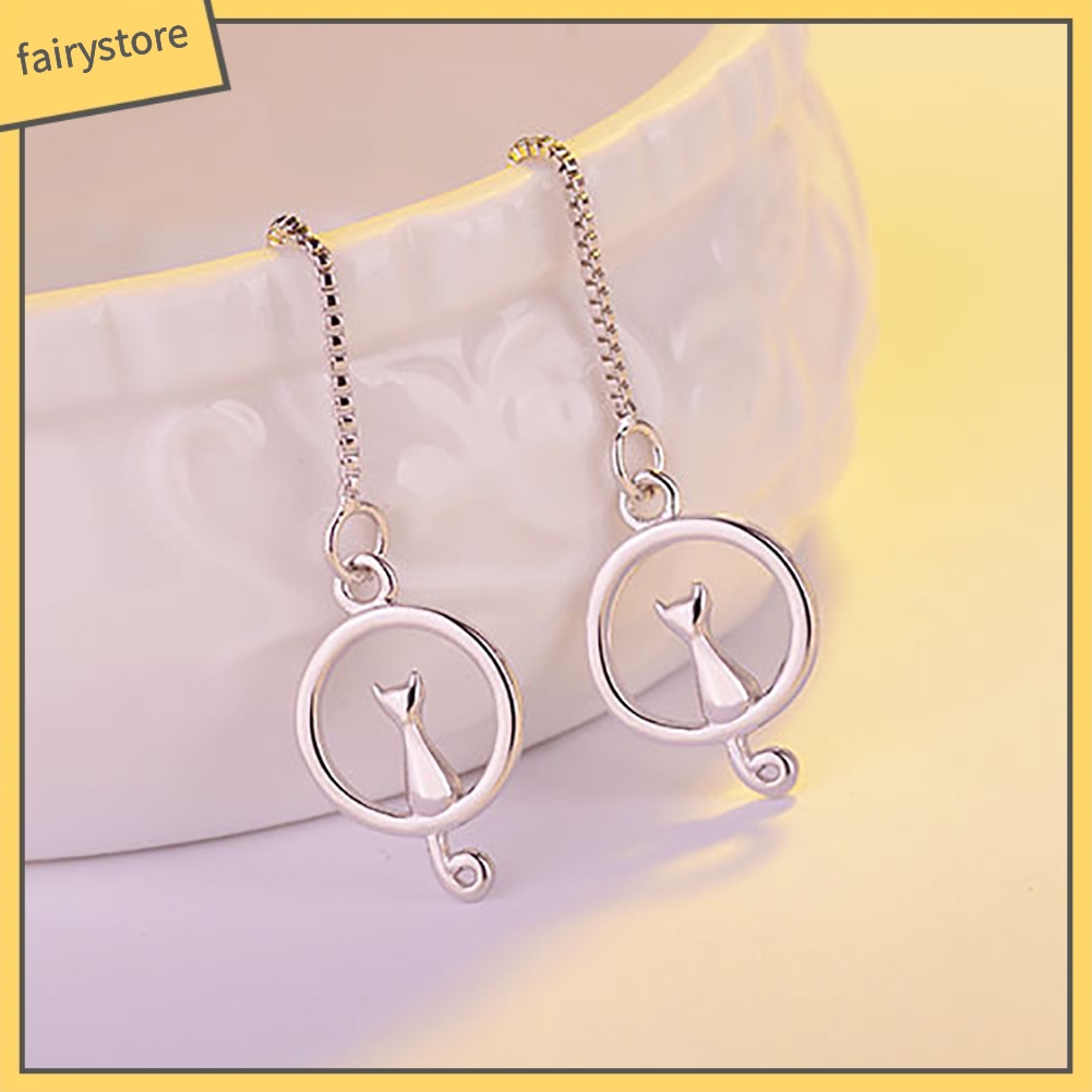 Bông Tai Chuỗi Dài Hình Mèo Dễ Thương Thanh Lịch Dành Cho Nữ