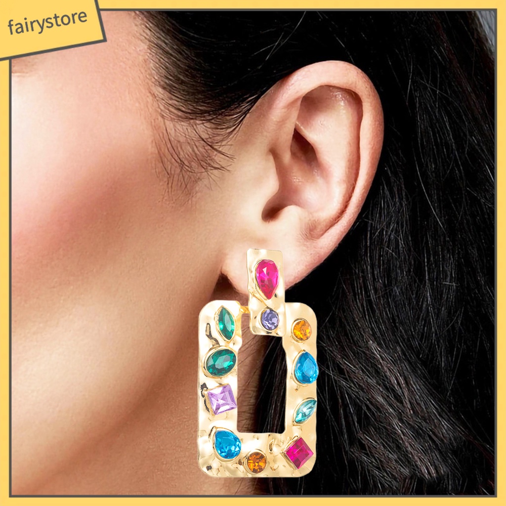 1 Đôi Bông Tai Đính Đá Sang Trọng Phong Cách Vintage