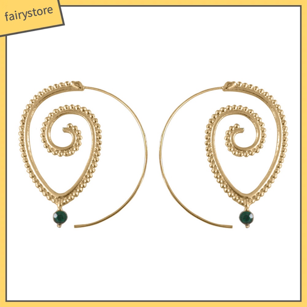 Bông Tai Hình Giọt Nước Dạng Xoắn Đính Đá Dành Cho Nữ