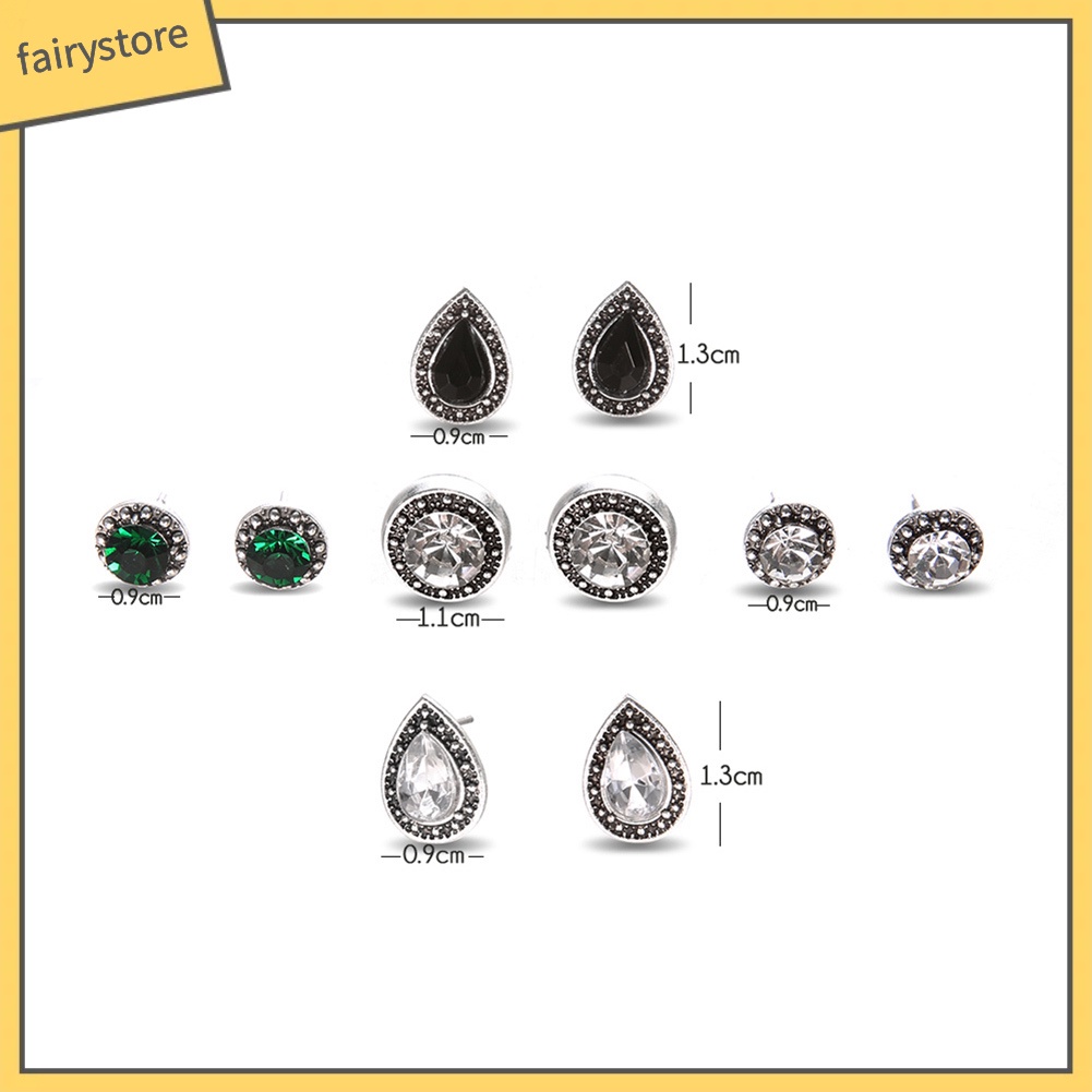 Set 5 Đôi Khuyên Tai Đính Đá Phong Cách Cổ Điển Thanh Lịch Dành Cho Nữ