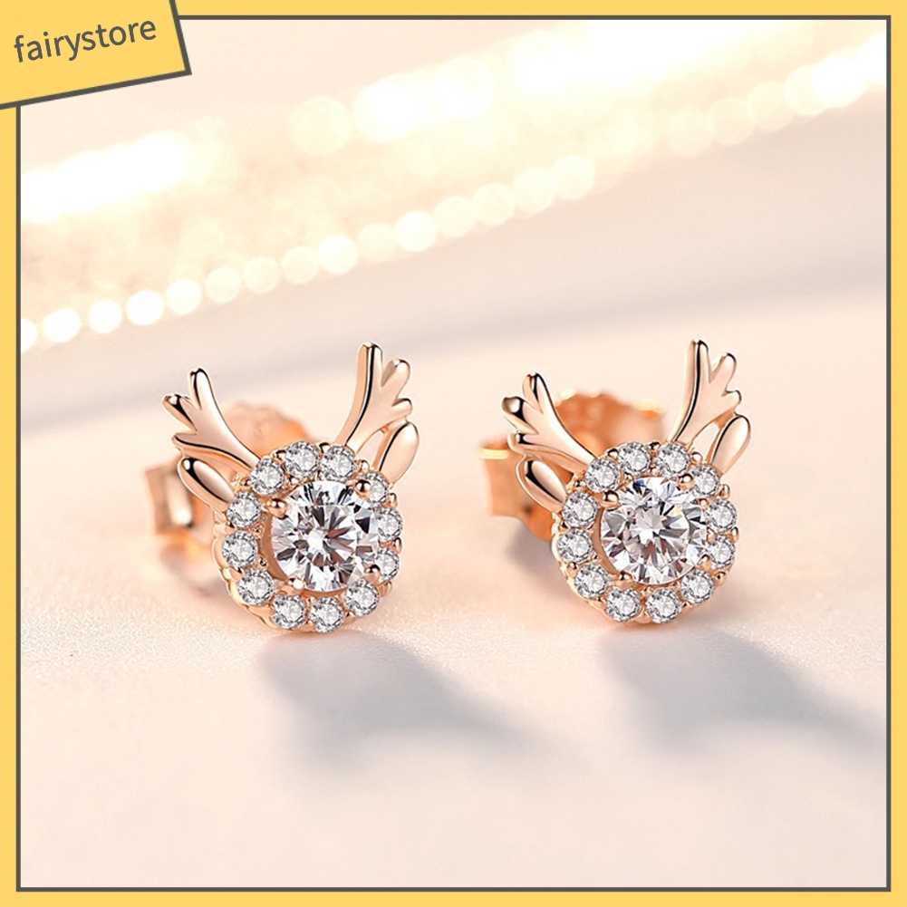 Bông Tai Hình Nai Đính Đá Lấp Lánh Dễ Thương Dành Cho Nữ