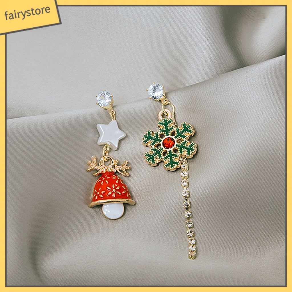 1 Cặp Bông Tai Tua Rua Hình Hoa Tuyết Đính Đá Trang Trí Giáng Sinh