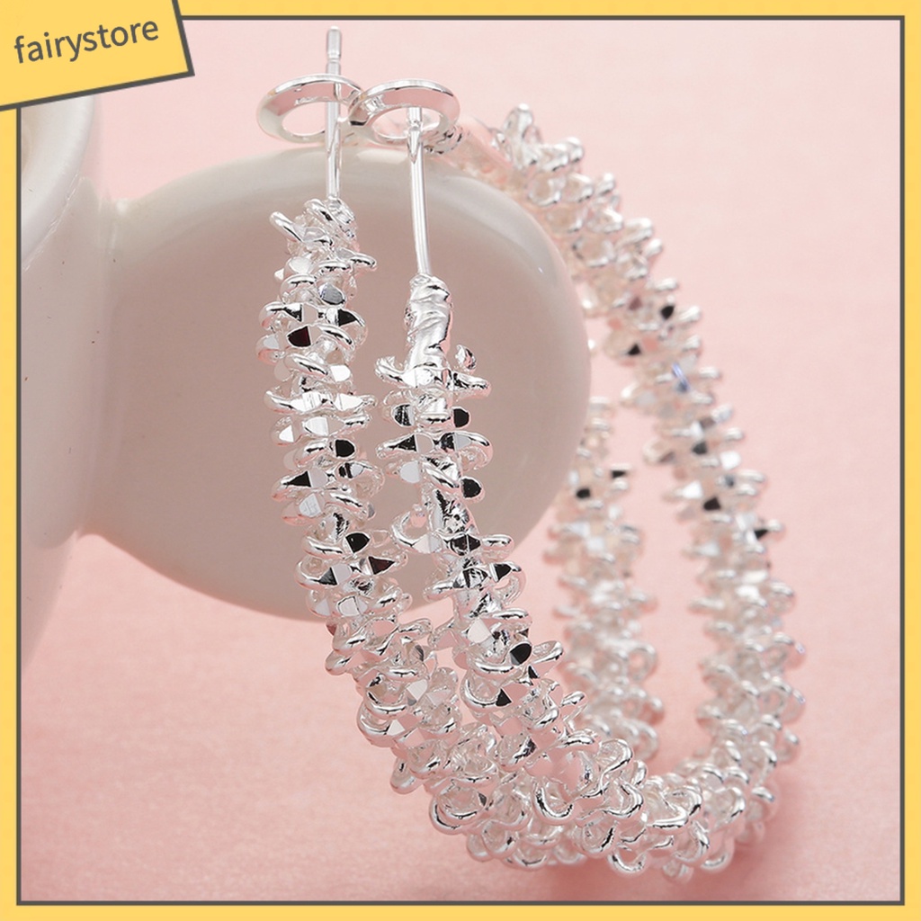 Bông Tai Mạ Bạc Dạng Vòng Chống Gỉ Sét Thời Trang Dự Tiệc Cho Nữ