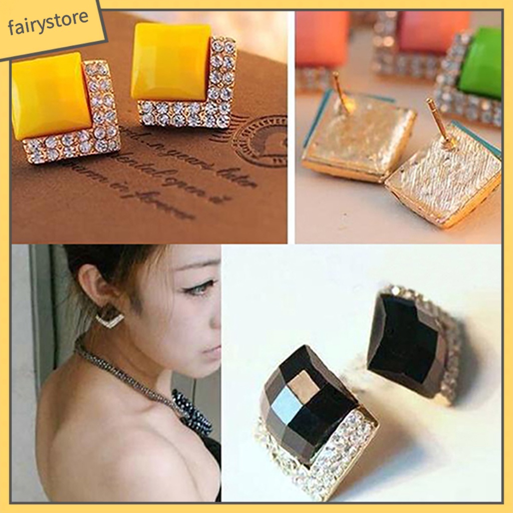 1 Đôi Bông Tai Hình Vuông Lấp Lánh Duyên Dáng Dành Cho Nam Và Nữ