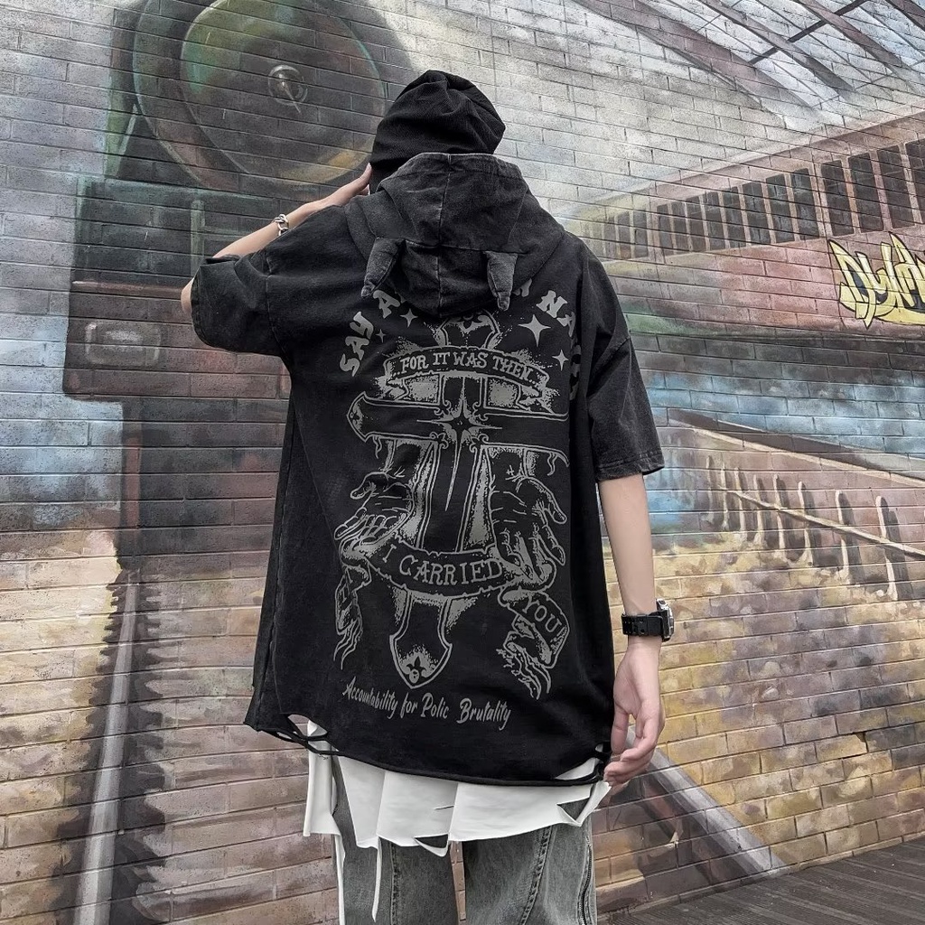 Áo Thun Tay Ngắn Phong Cách Đường Phố Âu Mỹ Thời Trang Mùa Hè Cá Tính Cho Nam