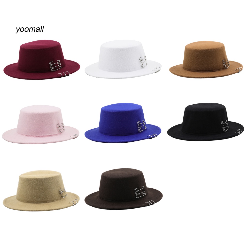 Yo / Mũ Fedora Len Vành Phẳng Màu Trơn Trang Trí Retro Chống Nắng Dành Cho Nam Nữ