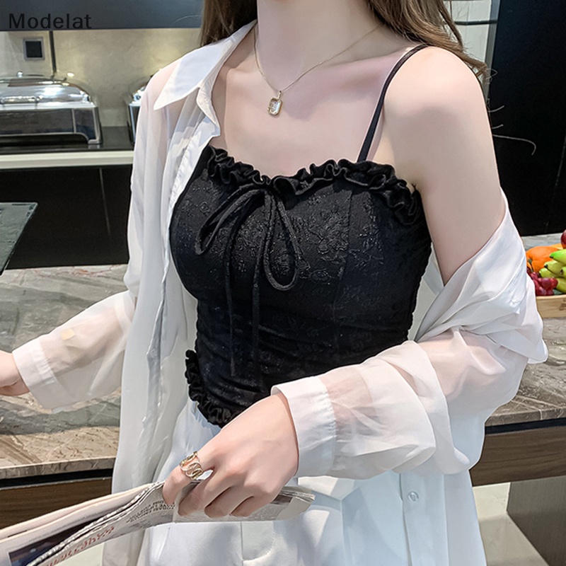 Mfc Áo Hai Dây Mùa Hè Có Đệm Ngực Phối Ren Màu Trơn Gợi Cảm Cho Nữ WTD