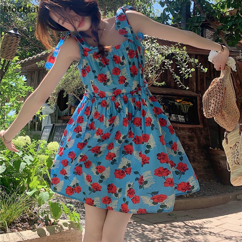 Mfc Đầm Mini Không Tay In Hoa Phong Cách Pháp Ngọt Ngào Cho Nữ