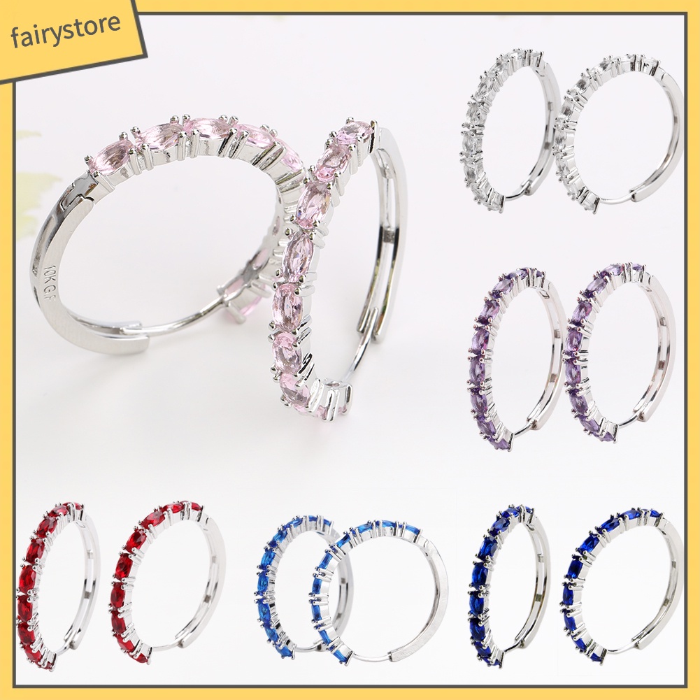 Bông Tai Hình Oval Đính Đá Zircon Sang Trọng Dành Cho Nữ