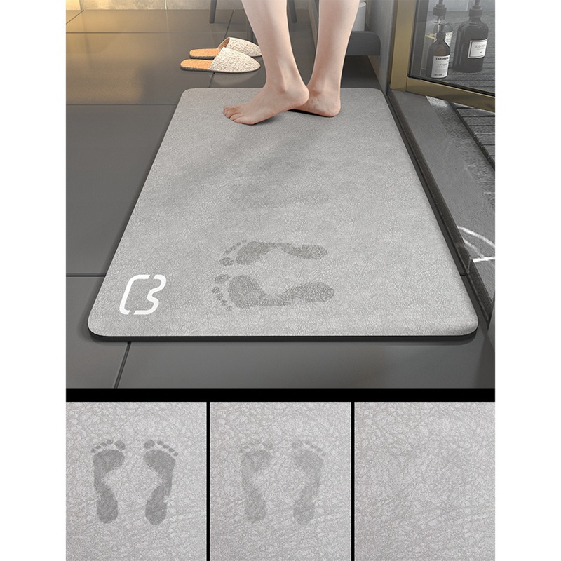 Thảm Chùi Chân Siêu Thấm Nước, Chống Trượt, Màu Xám Dùng Cho Nhà Tắm