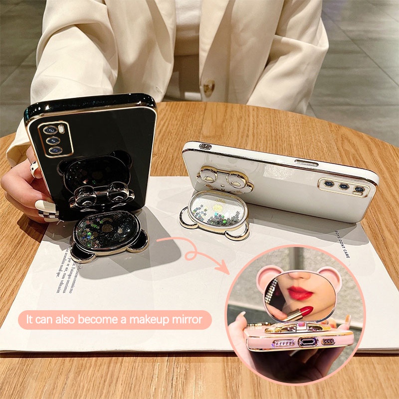 Ốp Điện Thoại Dạng Lỏng Mạ Điện Sang Trọng Có Giá Đỡ Hình Gấu Cho Vivo V20 Pro V20SE V2022 Y70