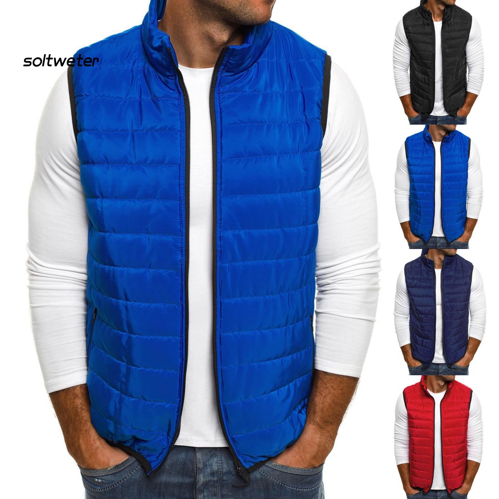 Áo Phao Không Tay Cổ Đứng Màu Trơn Mặc Hàng Ngày Cho Nam