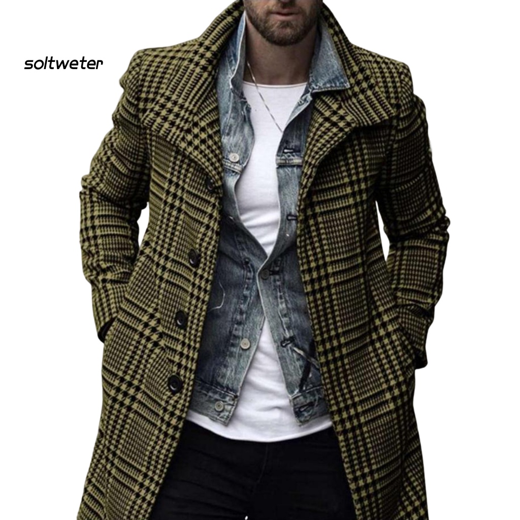 St Áo Khoác Gió Dài Trung Bình Cổ Bẻ Kẻ Sọc Caro Chống Lạnh Phong Cách Anh Quốc Đường Phố Cho Nam