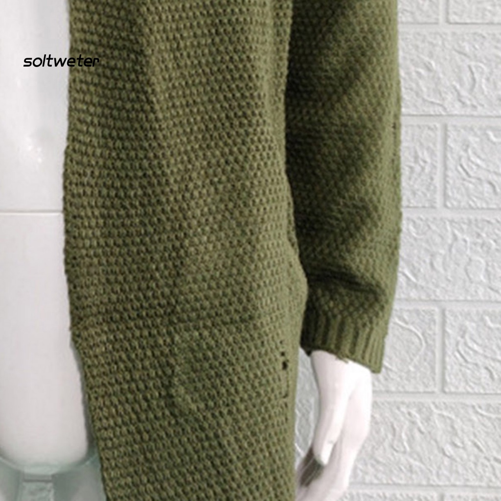 Áo Khoác Sweater Dệt Kim Tay Dài Màu Sắc Trơn Thiết Kế Rách Cá Tính Thời Trang Thu Đông Cho Nam Giới