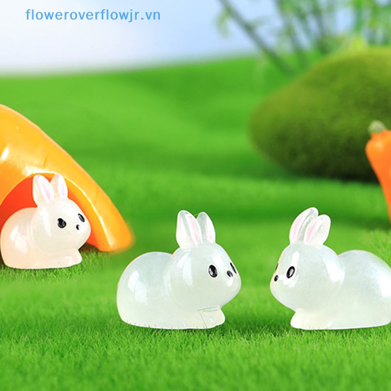 Set 5 Tượng Thỏ Mini Bằng Nhựa Resin Trong Suốt Phát Sáng Trang Trí Tiểu Cảnh DIY