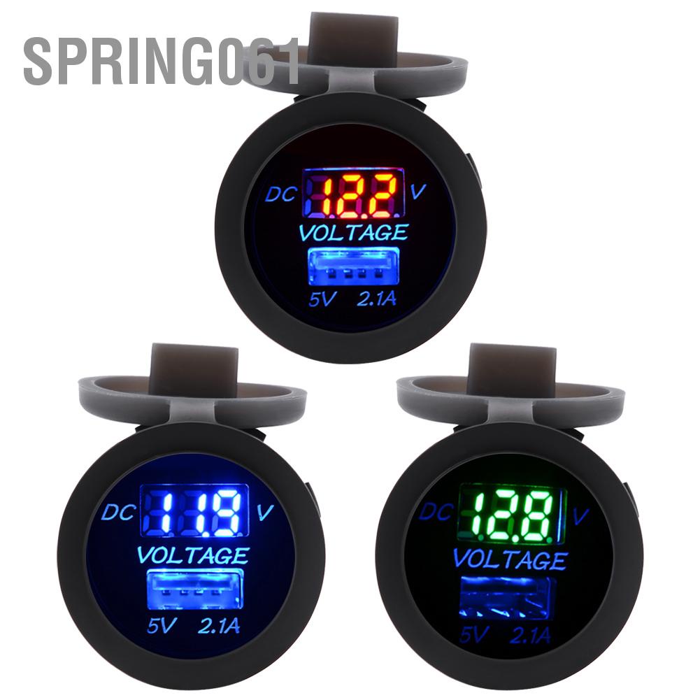 Spring061 Bộ chuyển đổi sạc USB trên ô tô 12/24V 2.1A Ổ cắm điện Vôn kế cho Thuyền mô RV