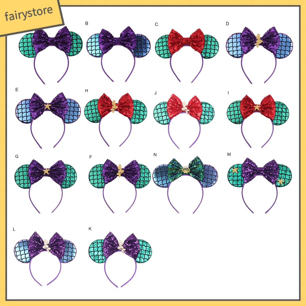 Băng Đô Cài Tóc Hình Tai Chuột Đính Kim Sa Lấp Lánh Màu Sắc Tương Phản Cho Bé Gái