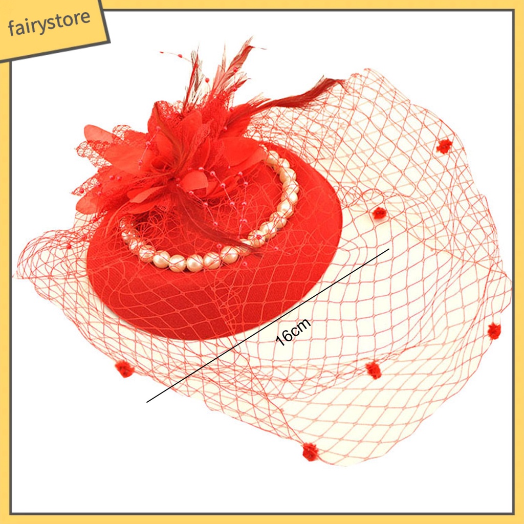 [FRO] Mũ Beret Lưới Màu Trơn Đính Ngọc Trai Giả Trang Trí Tóc Cô Dâu Trong Tiệc Cưới