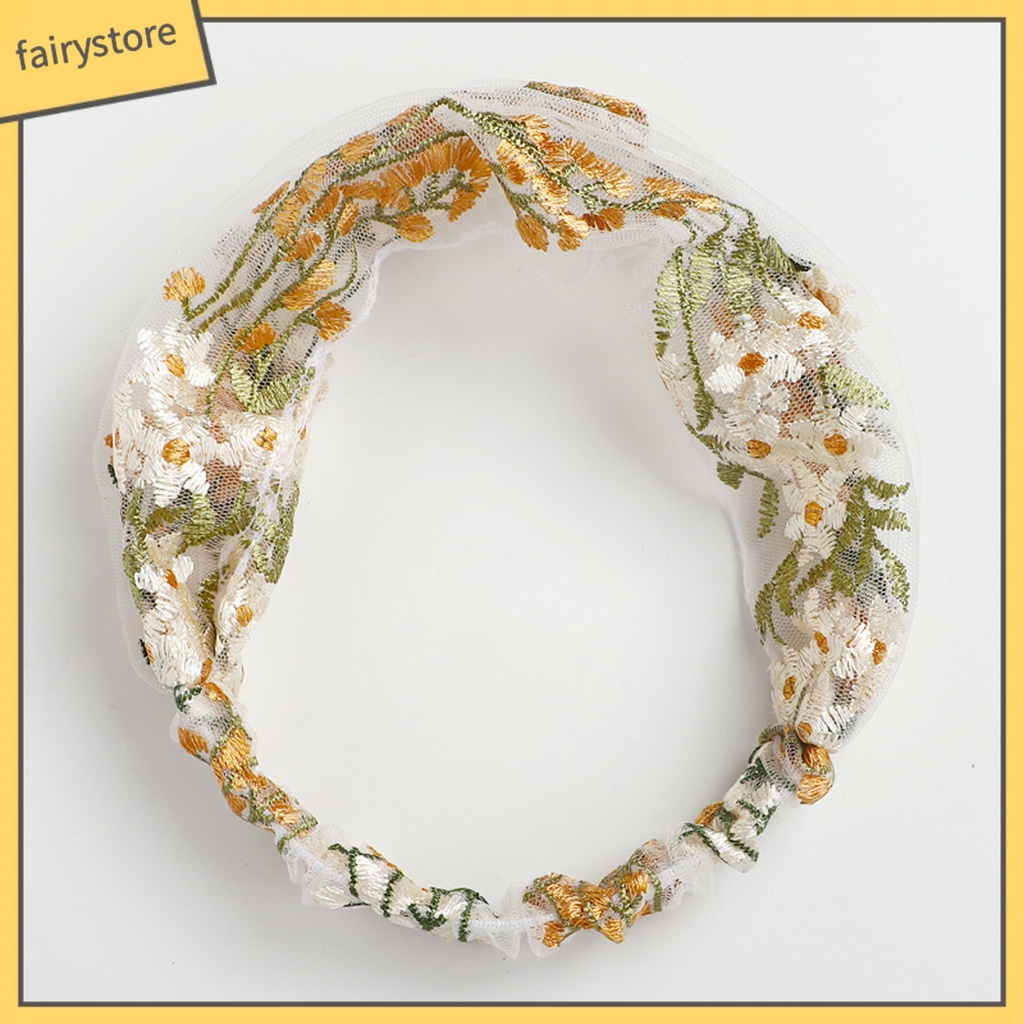 Băng Đô Cài Tóc Vải Ren Thêu Hoa Chống Trượt Xinh Xắn Cho Bạn Gái