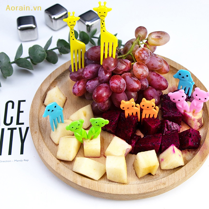 {Aorain} Set 10 Nĩa Ăn Trái Cây Tráng Miệng Hình Động Vật Hoạt Hình Mini Trang Trí Bánh Kem