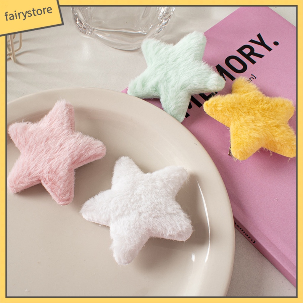 Set 4 Kẹp Tóc Hình Ngôi Sao Năm Cánh Màu Trơn Mềm Mại Chống Trượt