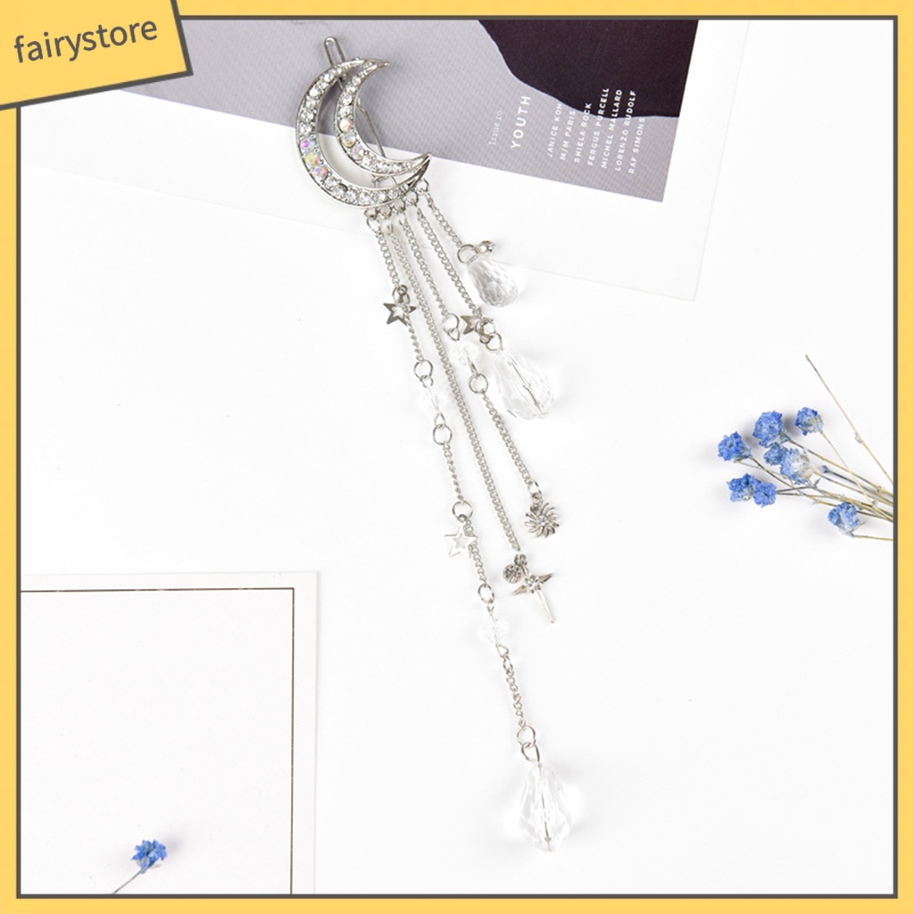 Kẹp Tóc Hình Trăng Sao Đính Đá Phối Tua Rua Thời Trang Cho Nữ