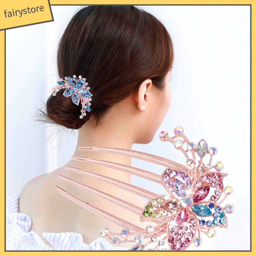 Lược Cài Tóc Hình Hoa Lá Đính Đá Lâu Trôi Tinh Tế Cho Nữ