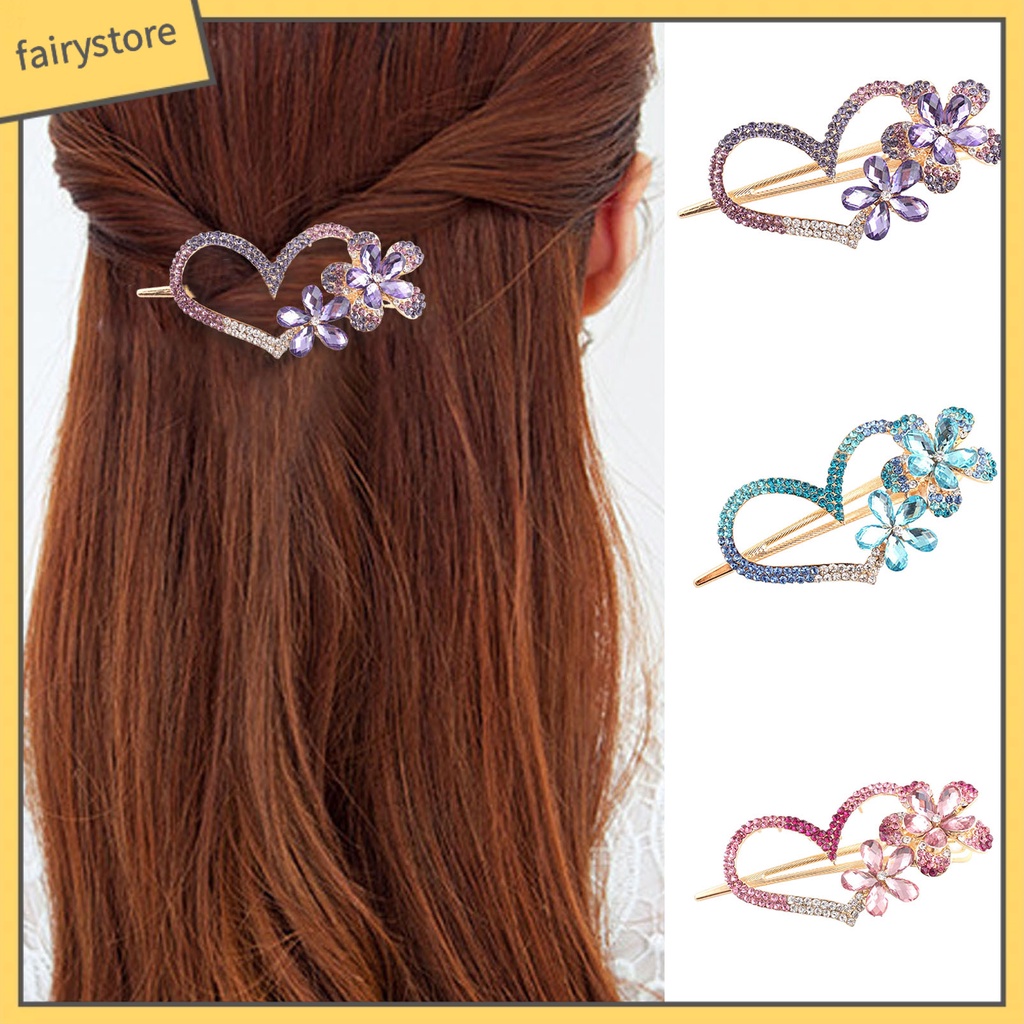 Kẹp Tóc Hình Hoa / Trái Tim Đính Đá Lấp Lánh Phong Cách Vintage