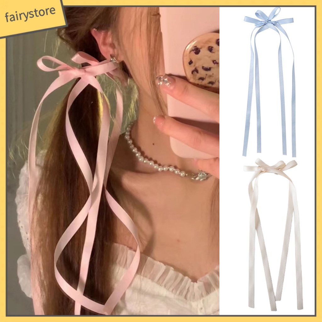 Kẹp Tóc Thắt Nơ Ruy Băng Màu Trơn Hai Lớp Chống Trượt Trọng Lượng Nhẹ Cho Nữ