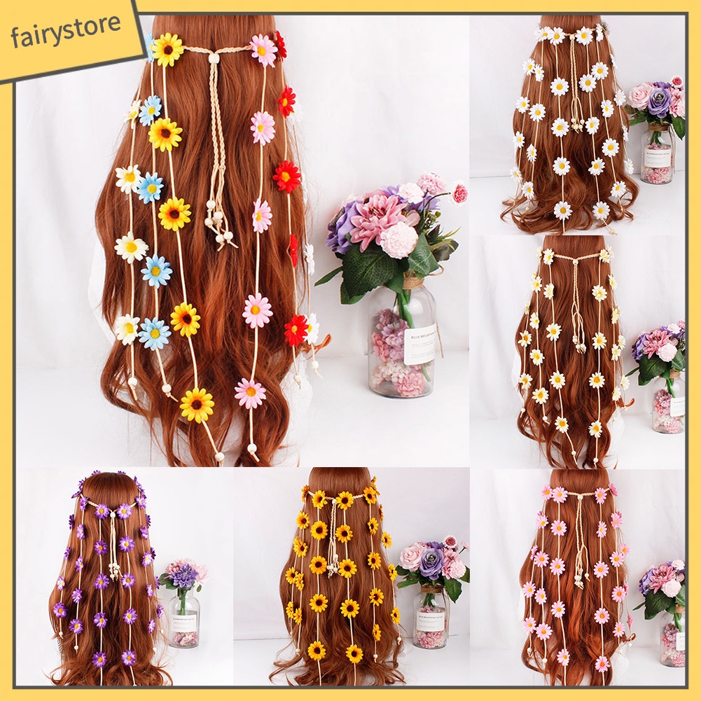 Vòng Hoa Hướng Dương Đính Tua Rua Phong Cách Boho Cho Nữ