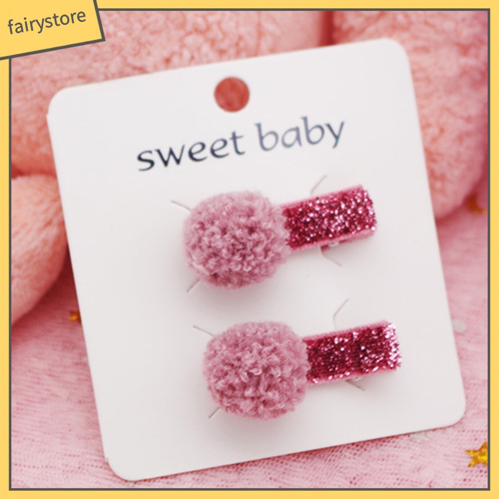 Set 2 Kẹp Tóc Mini Đính Bóng Lông Xinh Xắn Cho Bé Gái