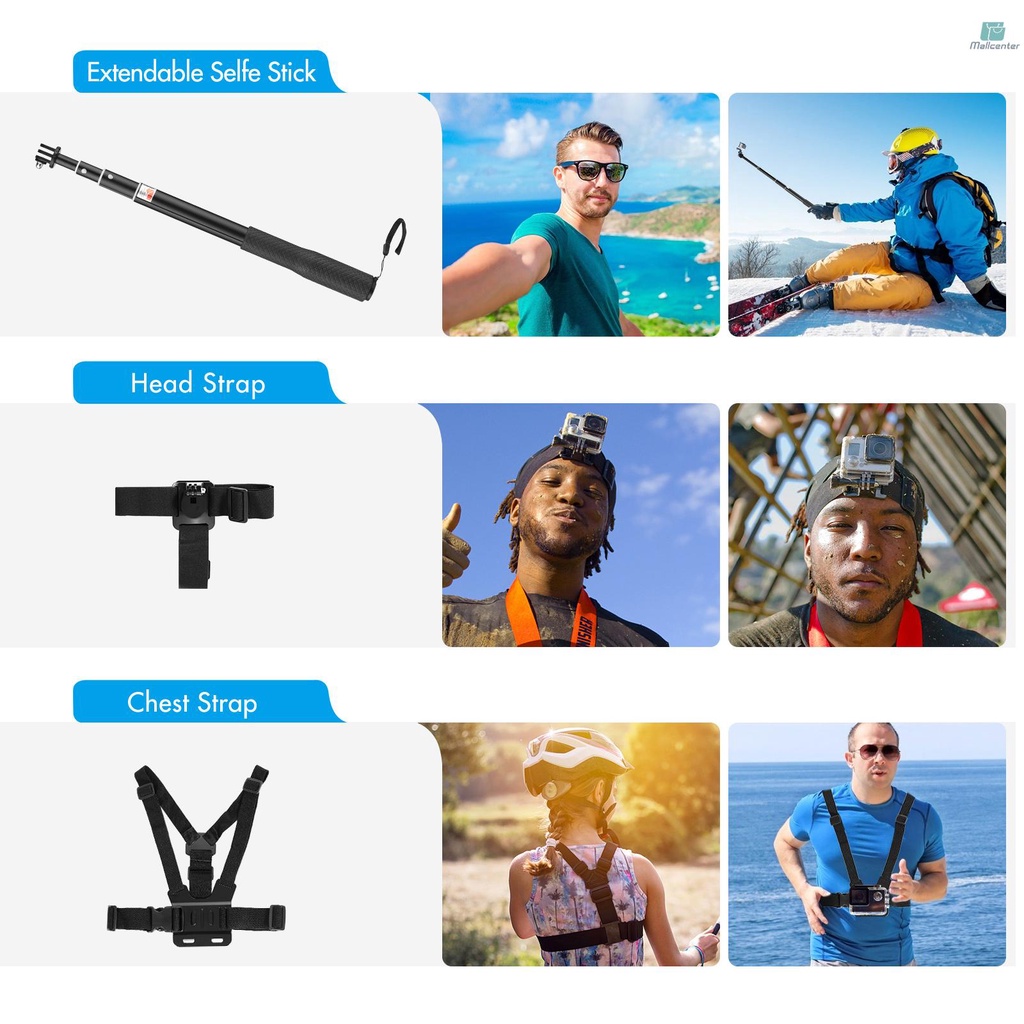 Andoer Action Camera Accessories Kit Sports Camera Accessories Set with Waterproop Housing Silicone Protective Case Selfie Stick Various Mount Bracket and More Replacement for   10/9 Black with Carryi