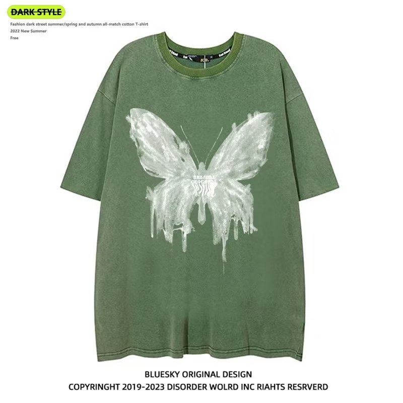 Áo Thun Tay Ngắn In Hình Bướm Phong Cách Âu Mỹ Thời Trang Mùa Hè Cho Cặp Đôi Nặng 280g