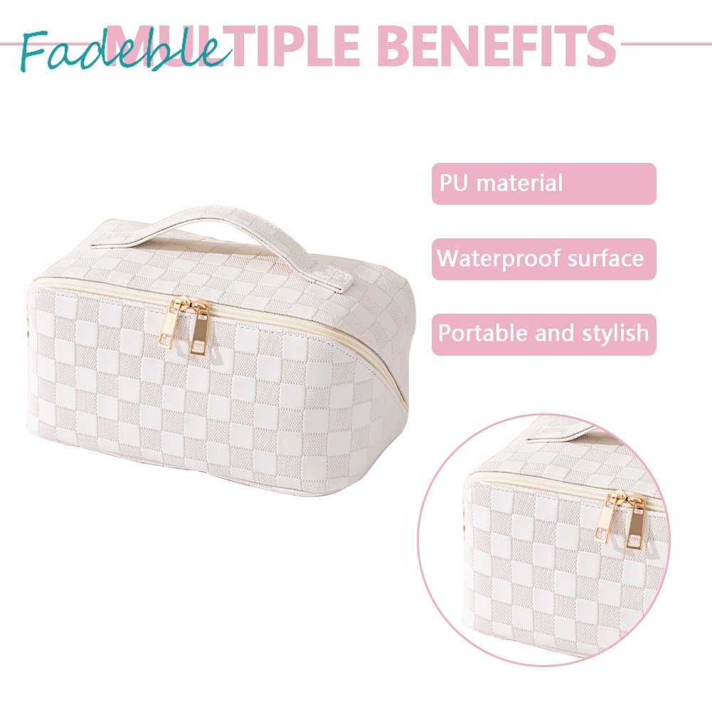 Túi Đựng Mỹ Phẩm Bằng Da PU Sức Chứa Lớn Họa Tiết Kẻ Sọc Thời Trang Mùa Hè Cho