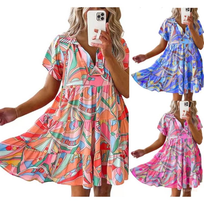Đầm Mini Tay Ngắn Cổ Chữ V Thời Trang Mùa Hè 2023 Cho Nữ