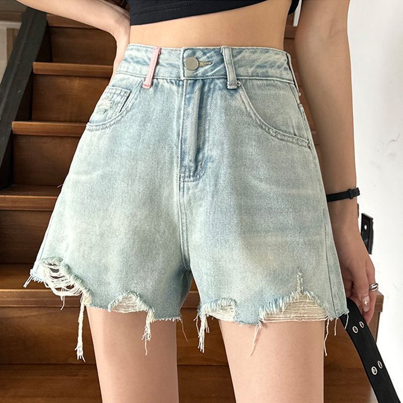 Quần Short Denim Rách Lưng Cao Dáng Rộng Thời Trang Mùa Hè Hàng Mới Dành Cho Bạn Nữ