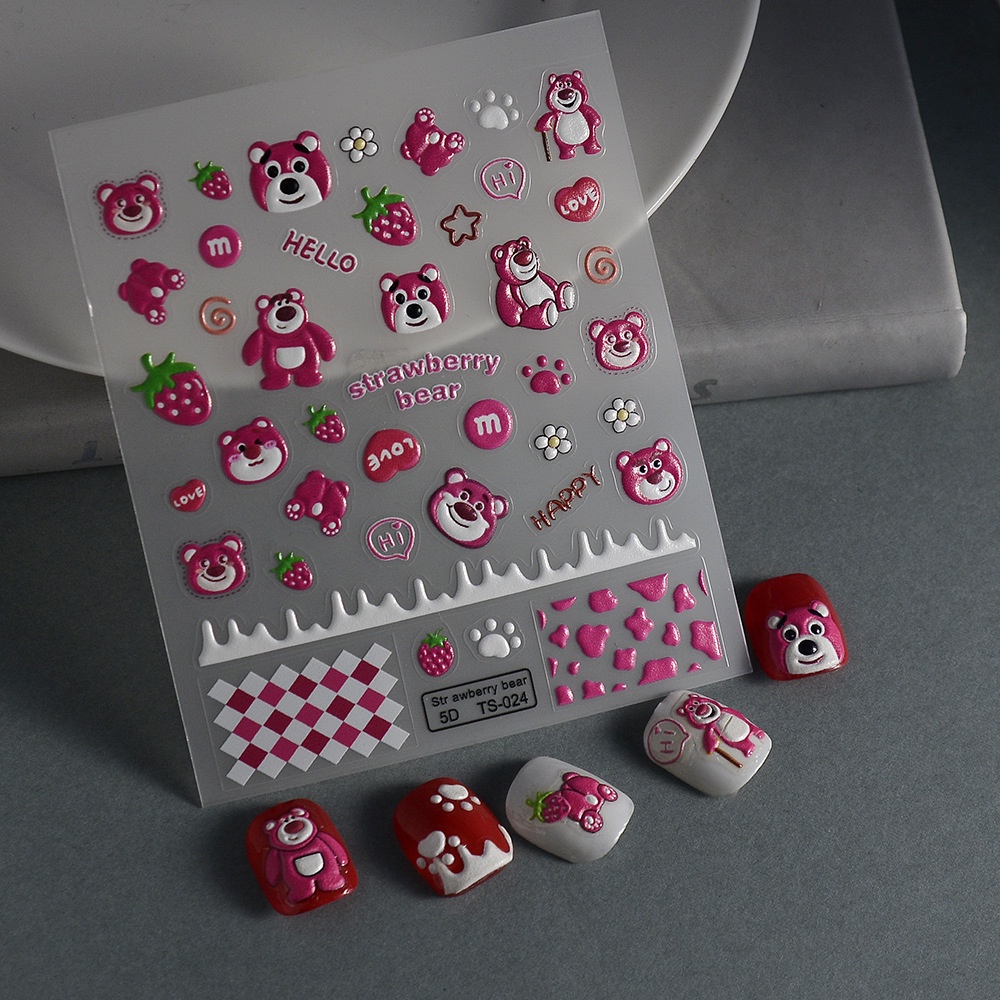 Sticker Lụa Nổi 5D | Gấu Dâu Lotso | Hình Dán Móng Tay TS-024
