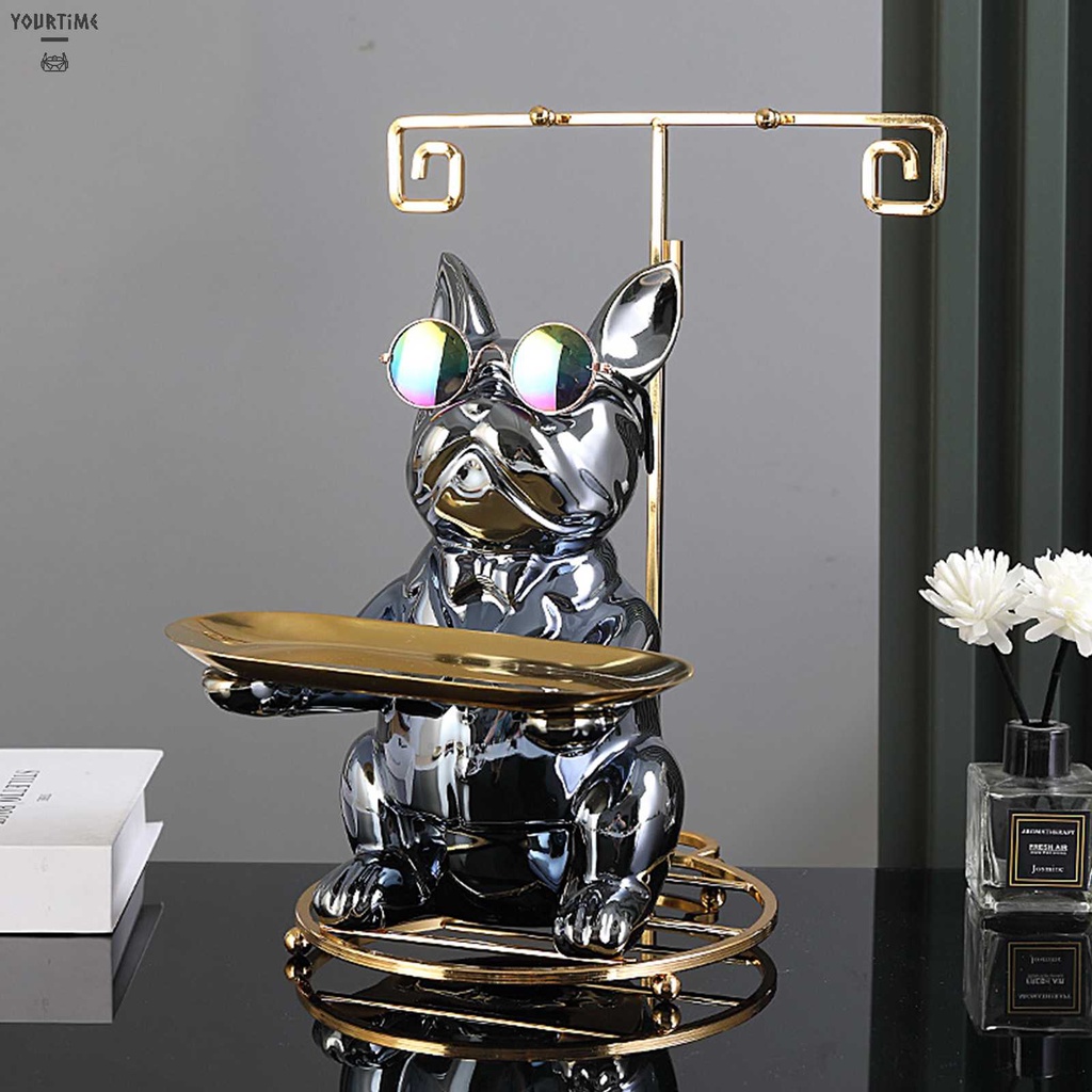 Tượng Chú Chó Bằng Gốm Mạ Điện Để Bàn Trang Trí Nội Thất